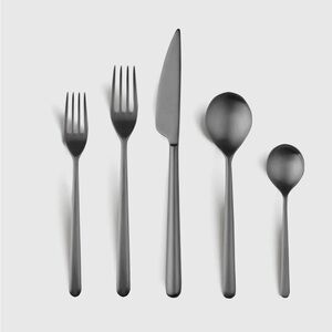 QUINCE NIB Mepra Linea Flatware 5 Piece Set Brushed Black